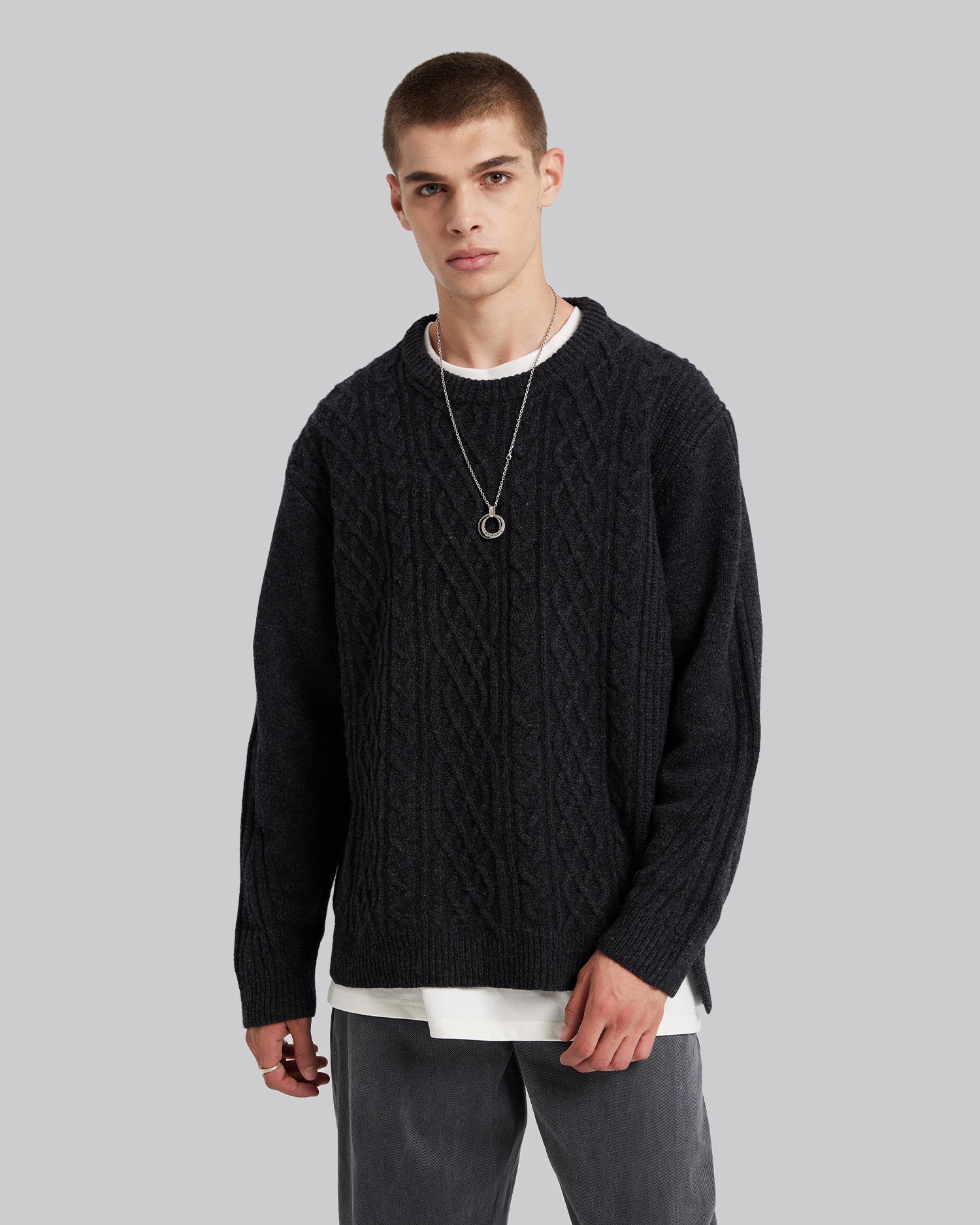 Wool-Cashmere Woven Detail Sweater image 1