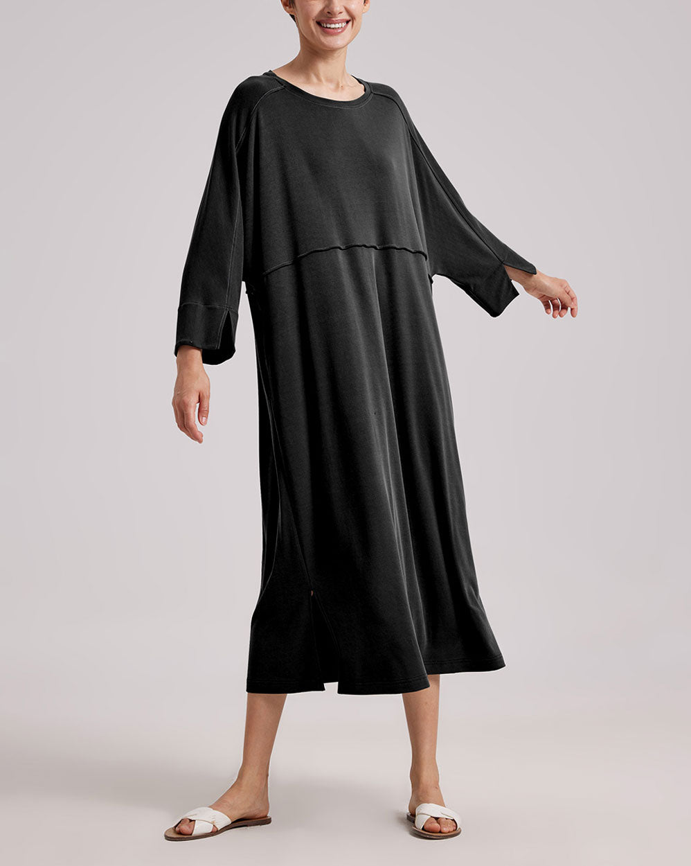Modal  Split Midi Dress - Black, M image