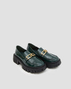 Shiny Leather Loafers With Chain - DarkGreen, 8 image