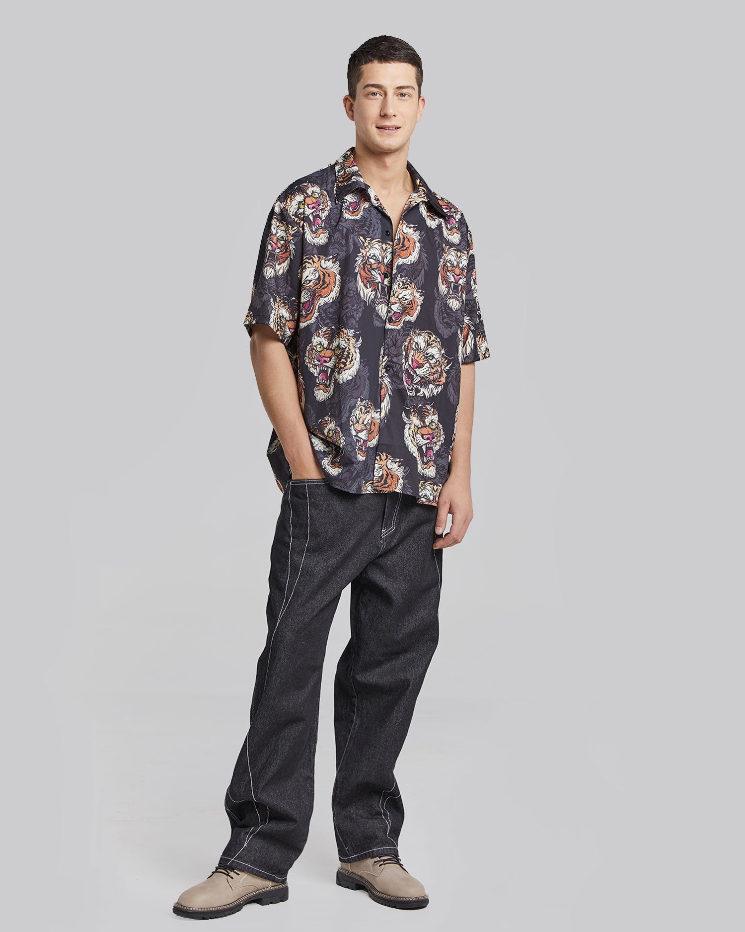 Irregular Checkered Shirt - Black, XL image