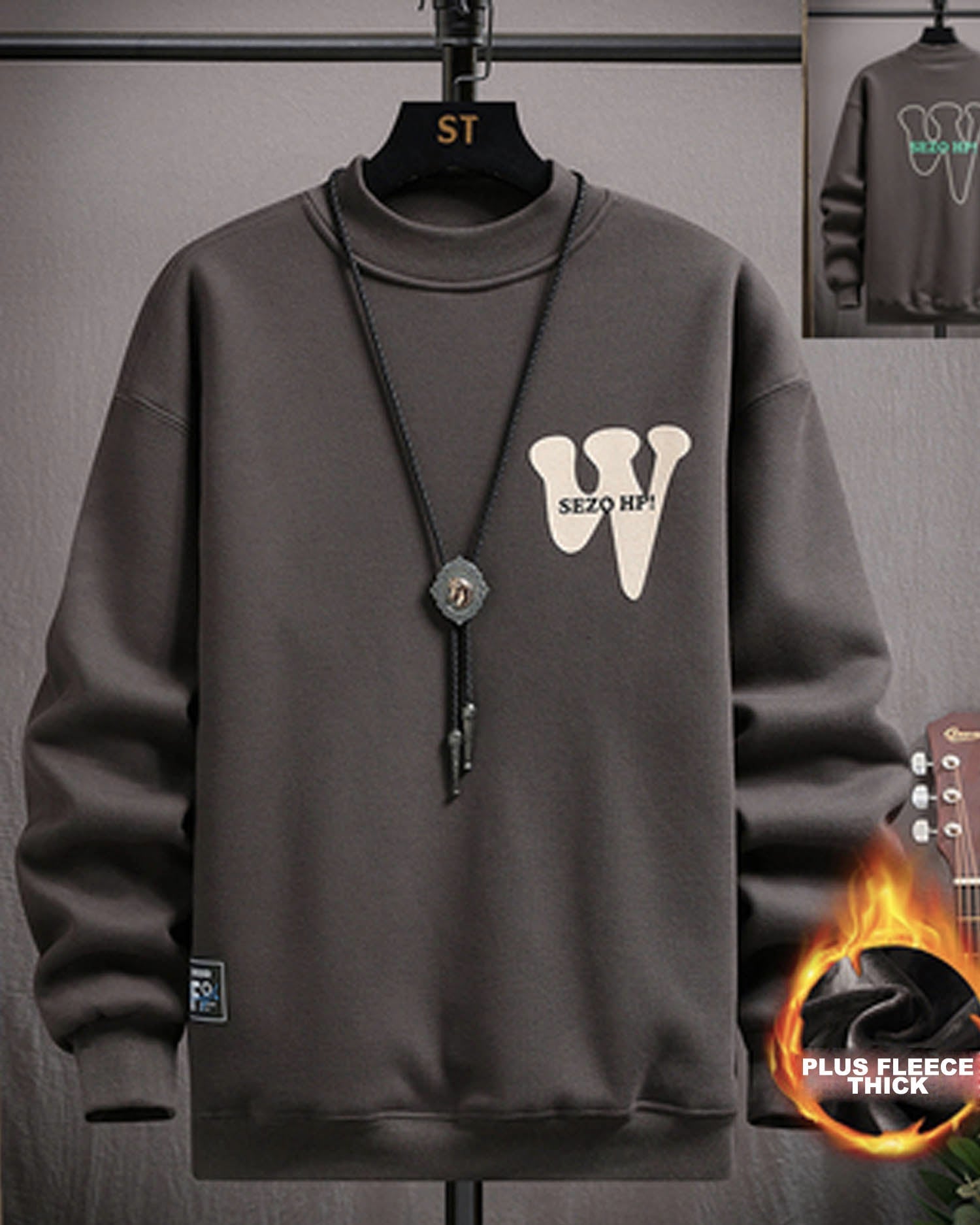 Layered Crewneck Letter Sweatshirt - Ash, XXL image
