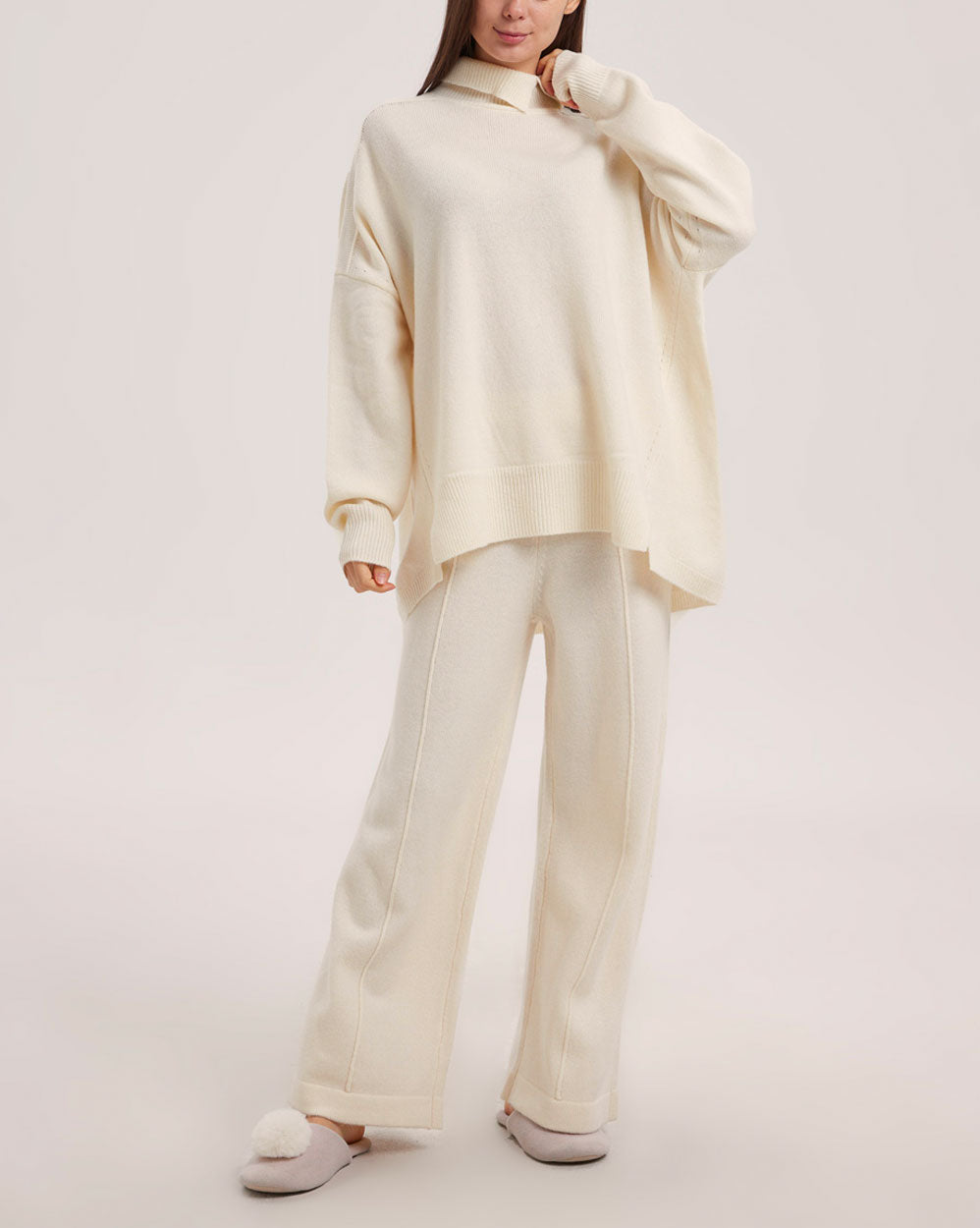 Oversized Wool Sweater Set - Ecru White, OS image