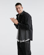 Black &amp; White Striped Patchwork Long-Sleeve Shirt image 3