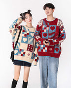 Knitted Patchwork Crew Jumper - DarkRed, L image