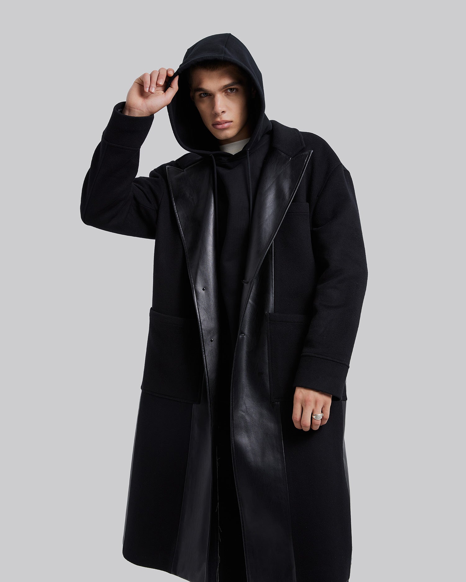 Wool &Faux-Leather Panel Coat image 3