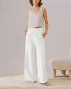 Drawstring Wide Leg Paneled Pants - Blossom Blue, L image
