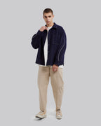 Blue Contrast Line Overshirt - Dark Blue, S image