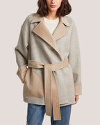 Patchwork-Detail Two-Tone Reversible Wool Coat - Light Grey/ Oatmeal, M image