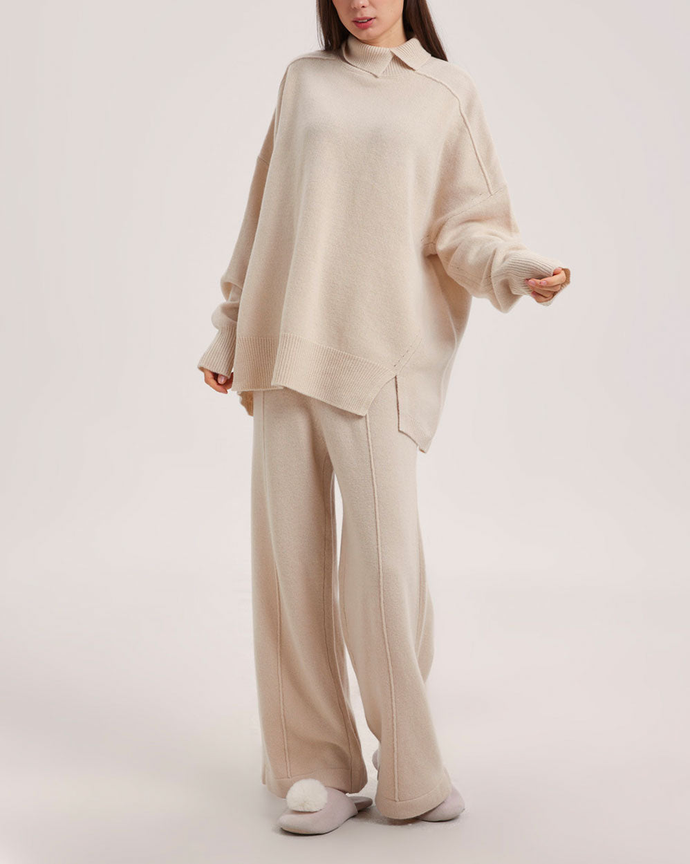 Oversized Wool Sweater Set - Cream, OS image