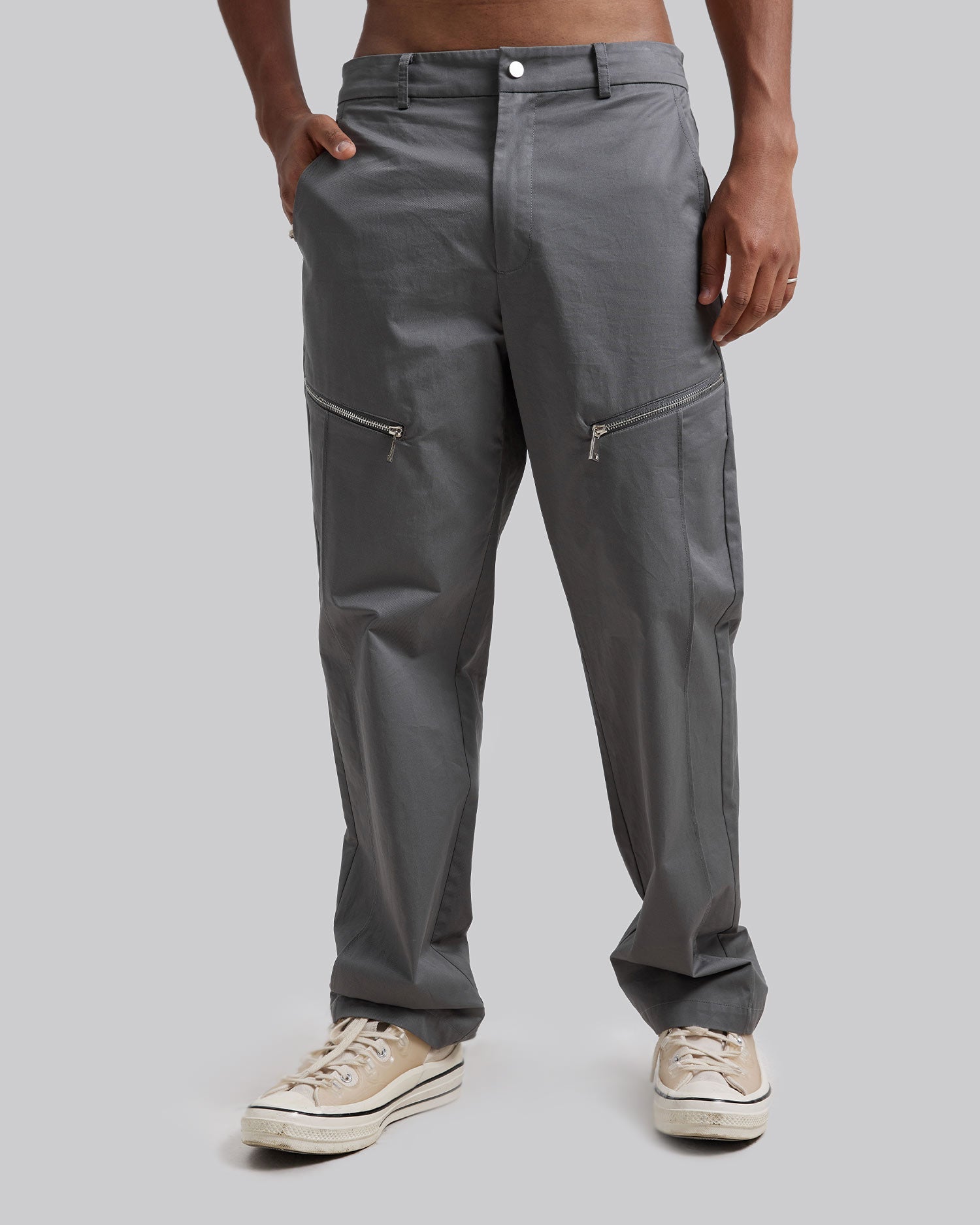 Pleated Pants with Zippers - Dark Grey, L image