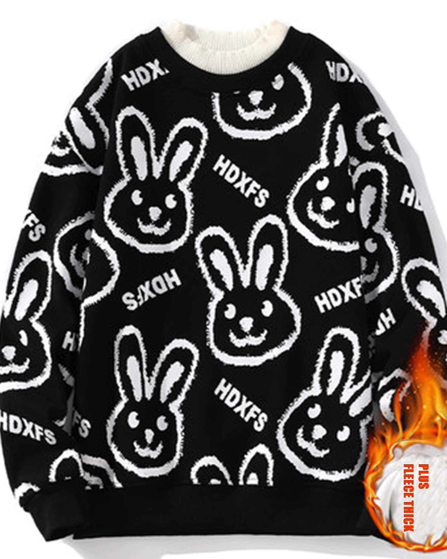 Rabbit Cotton Crewneck Sweatshirt - Black, XXL image