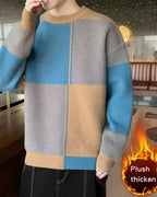 Knitted Colorblock Crew Jumper - Sky Blue, XL image