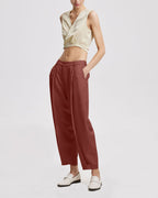 Linen Tapered Pants - Brown, XL image