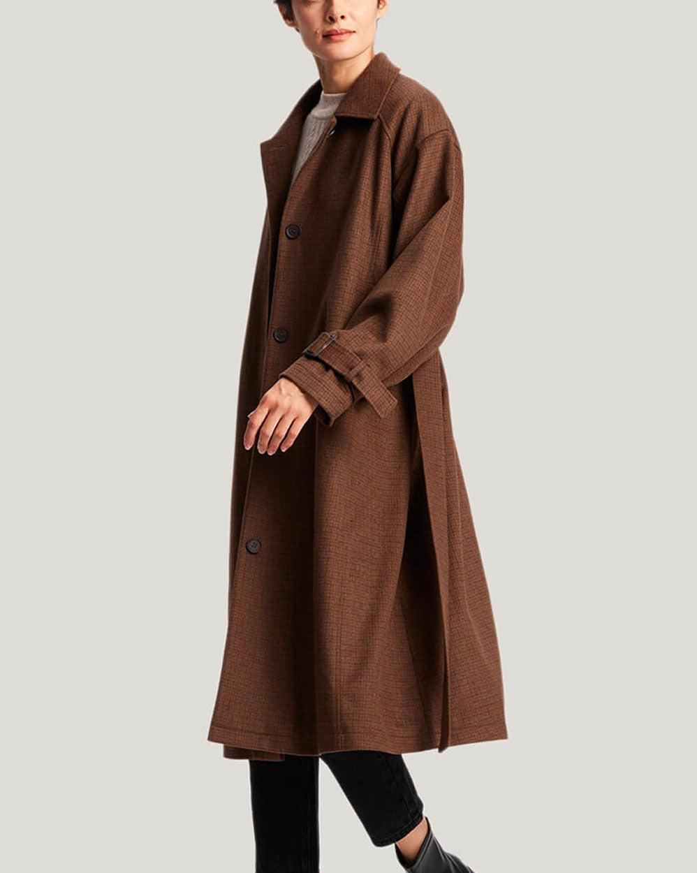 Belted Button Front Long Wool Coat image 2