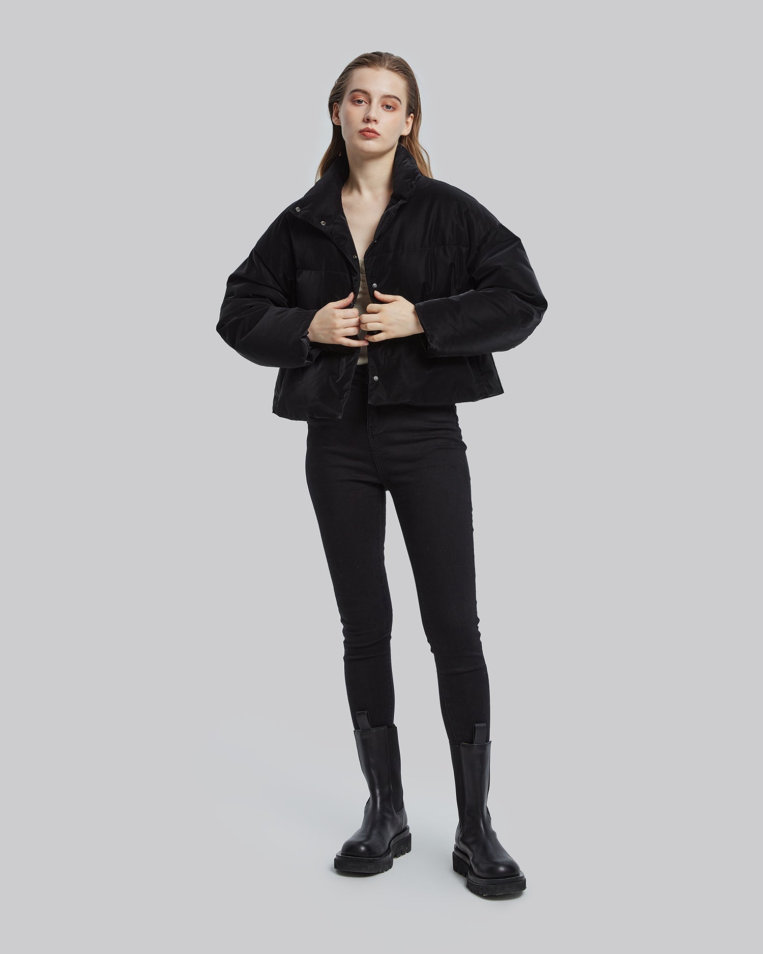 Cropped Duck Down Jacket - Black, S image