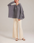Pure Cashmere Batwing Sleeve Crew Sweater - Morning fog, M image