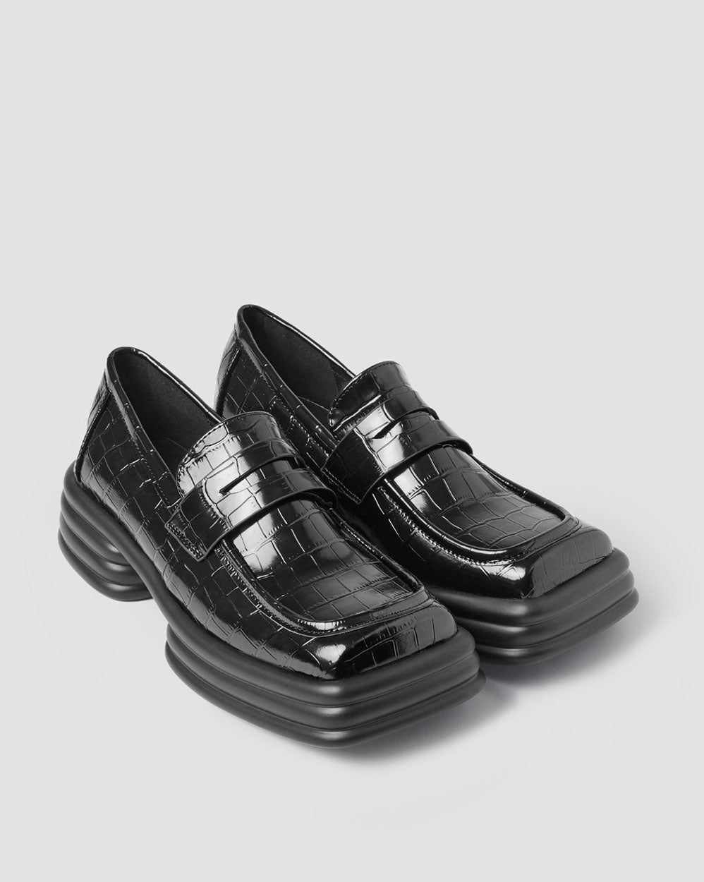 Square Toe Loafers - Crocodile-print Black, 7 image