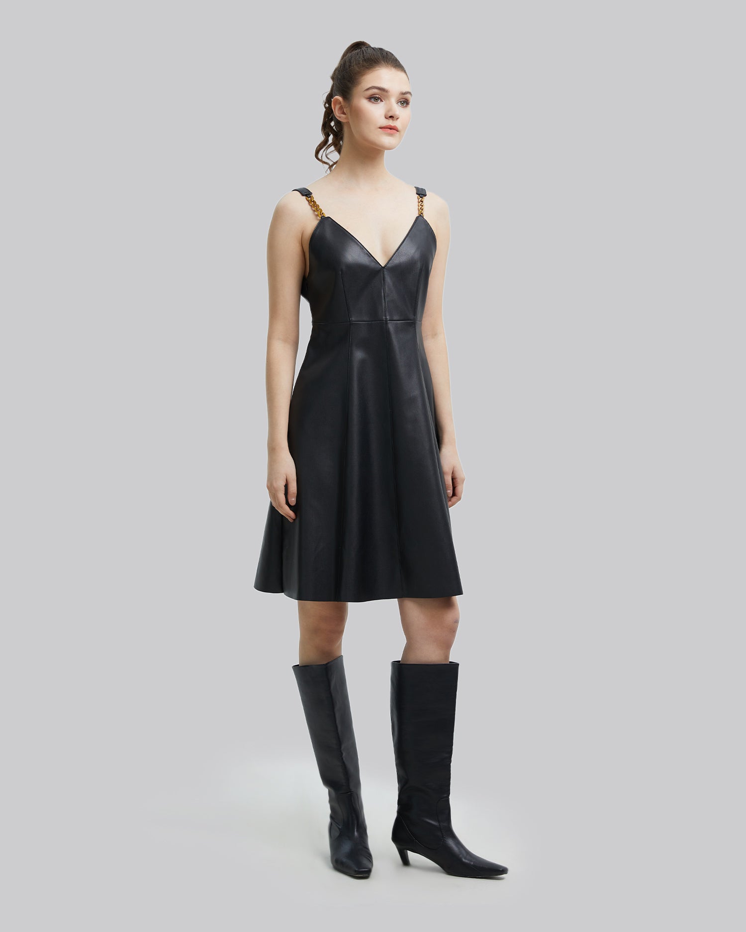 Faux-Leather Knee-Length Dress - Black, XL image