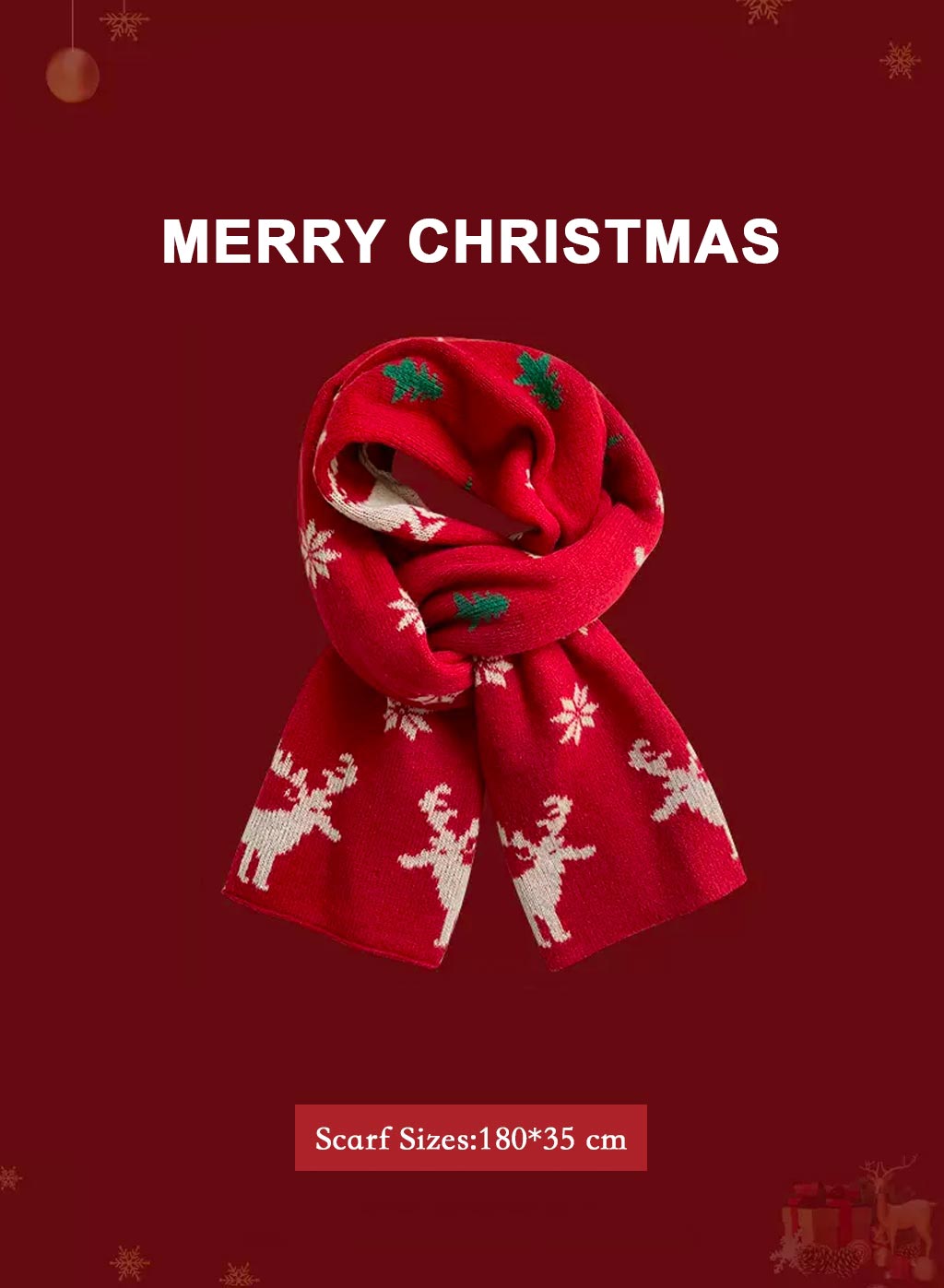 Soft &amp; Warm knitted Christmas scarf - DarkRed, OS image