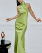 Sleeveless Cocktail Silk Maxi Dress - Lime, XL image
