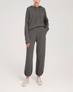 Fine-Knit 100% Wool Hoodie Set - Charoal, L image