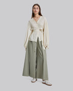 Wide Leg Pleated Pants - Tan, L image