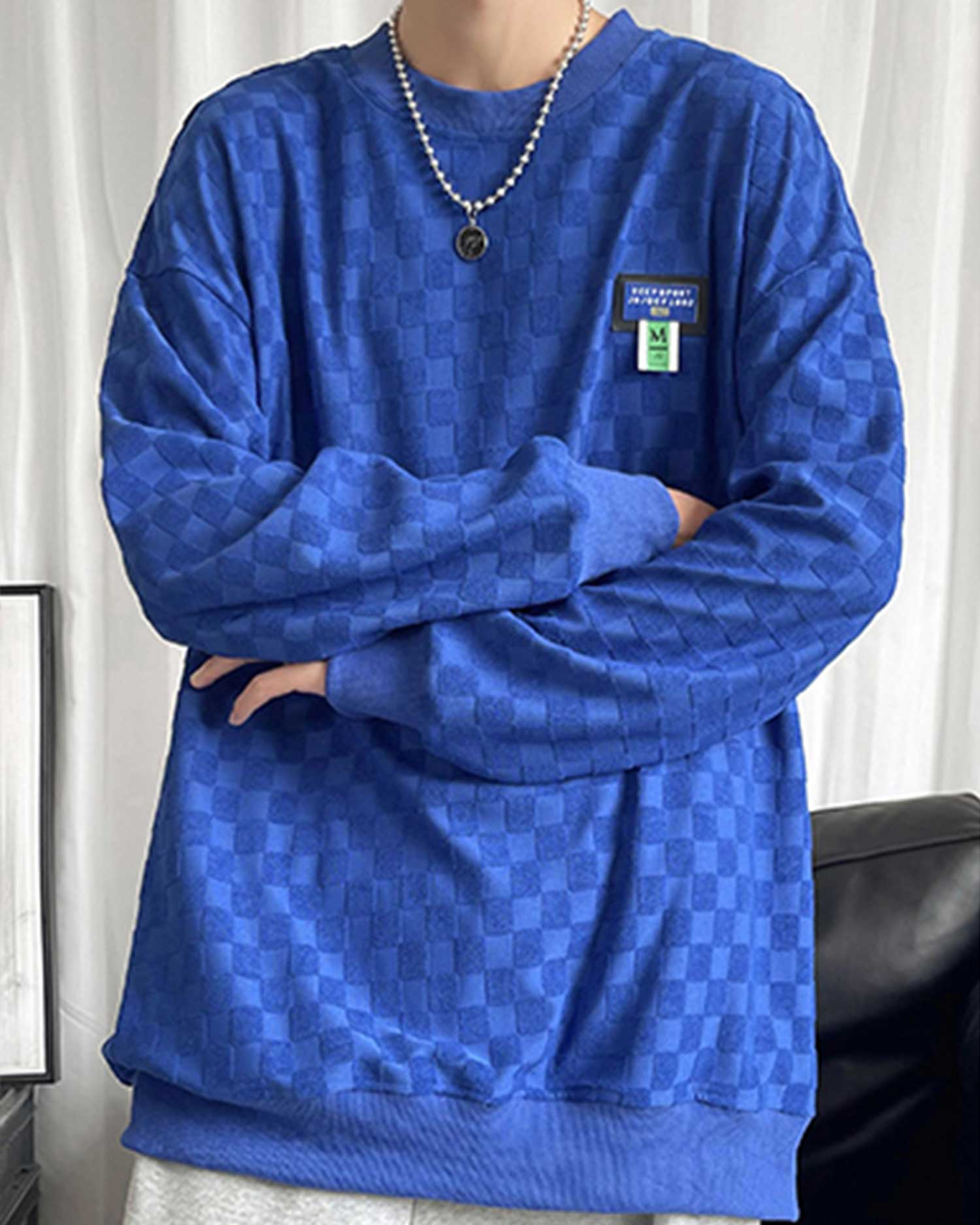Plaid Jacquard Crewneck Sweatshirt image 1