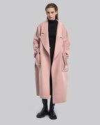 Long Wool Coat with Ribbons - Rosey Camel, S image
