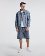 Classic Printed Denim Cotton Jacket - Dusty blue, XXS image