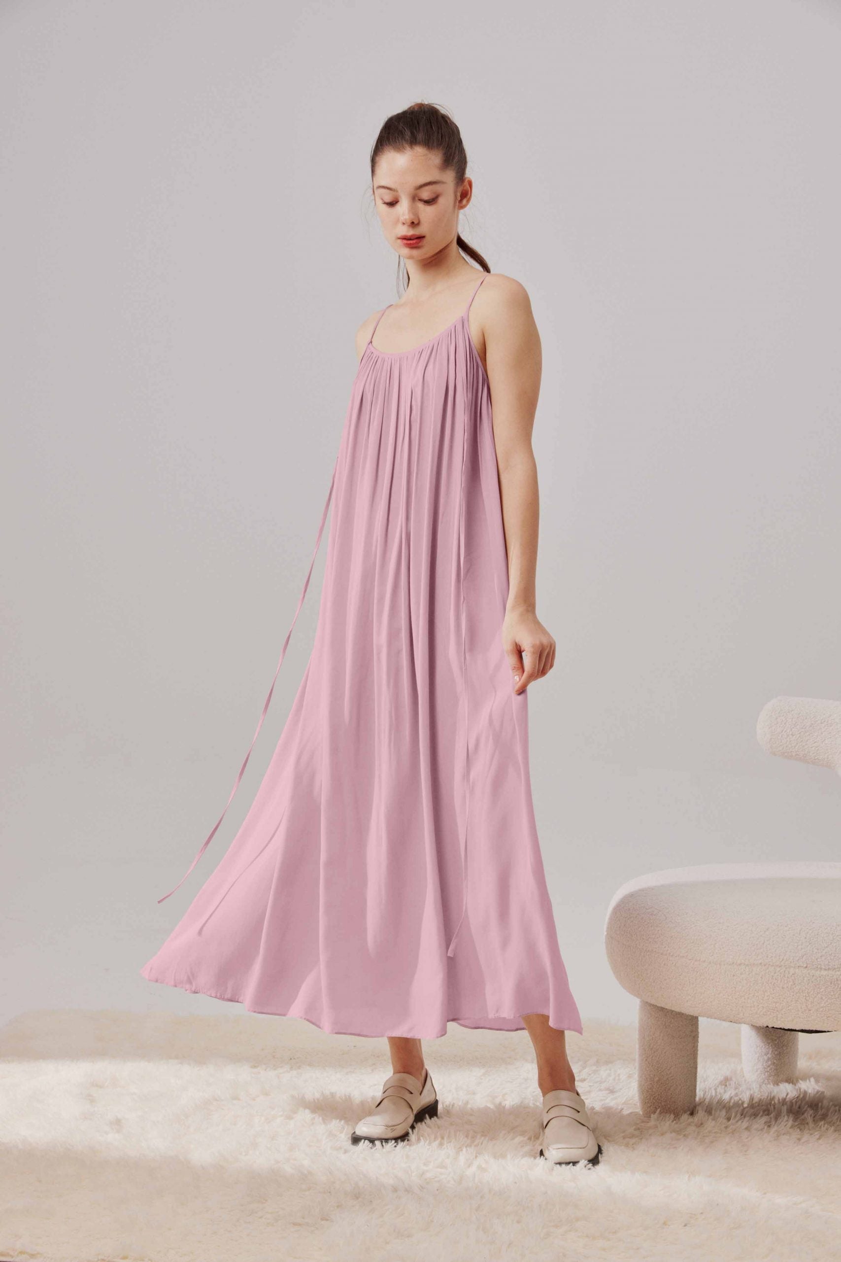 Spaghetti Strap Relaxed Long Dress - Silver Pink, OS image
