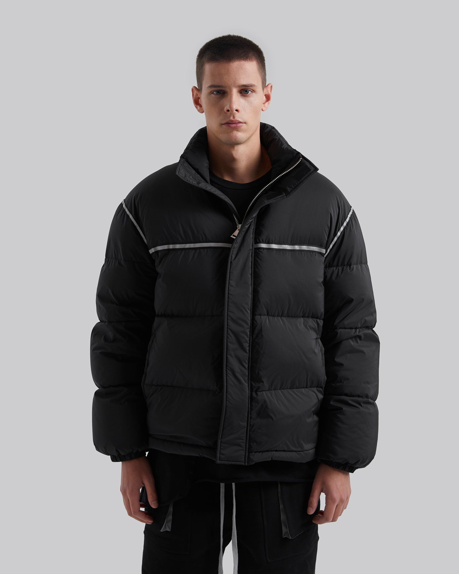 Oversize Reflective-Line Puffer Jacket image 1