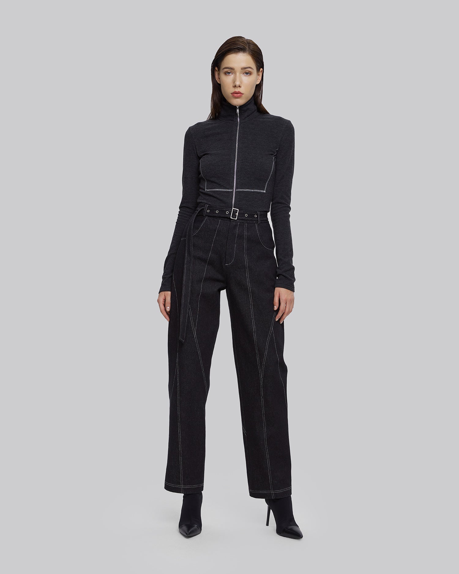 Multi Line Belted Pants - Black, S image