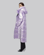 Long Puffer Jacket with Adjustable Waistline - Purple, S image