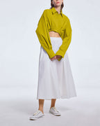 Cropped Drawstring Cotton Shirt - Mustard Yellow, M image
