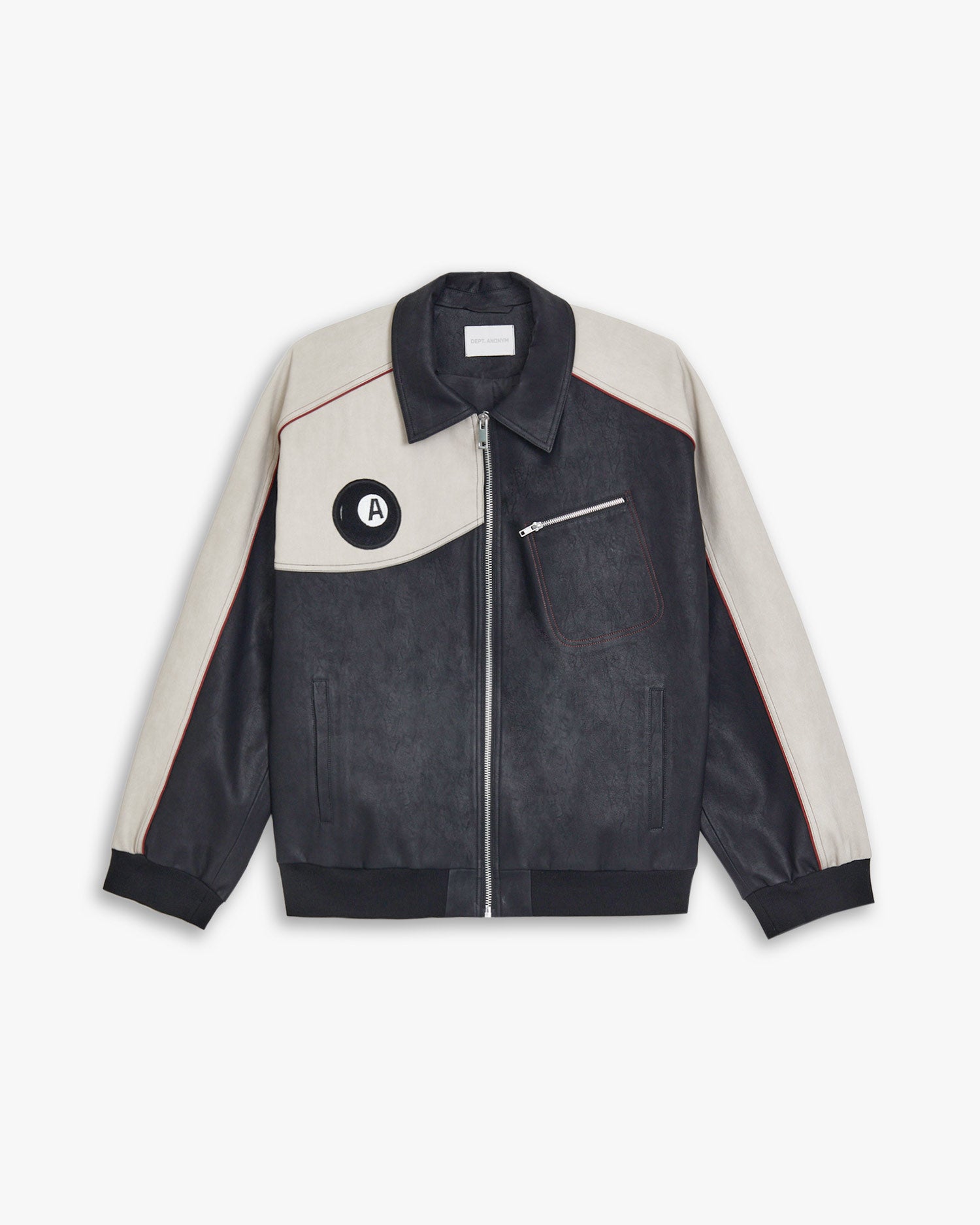 1 X Patchwork Leather-Like Jacket - Black &amp; Greige, M image