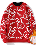 Rabbit Cotton Crewneck Sweatshirt - Red, M image