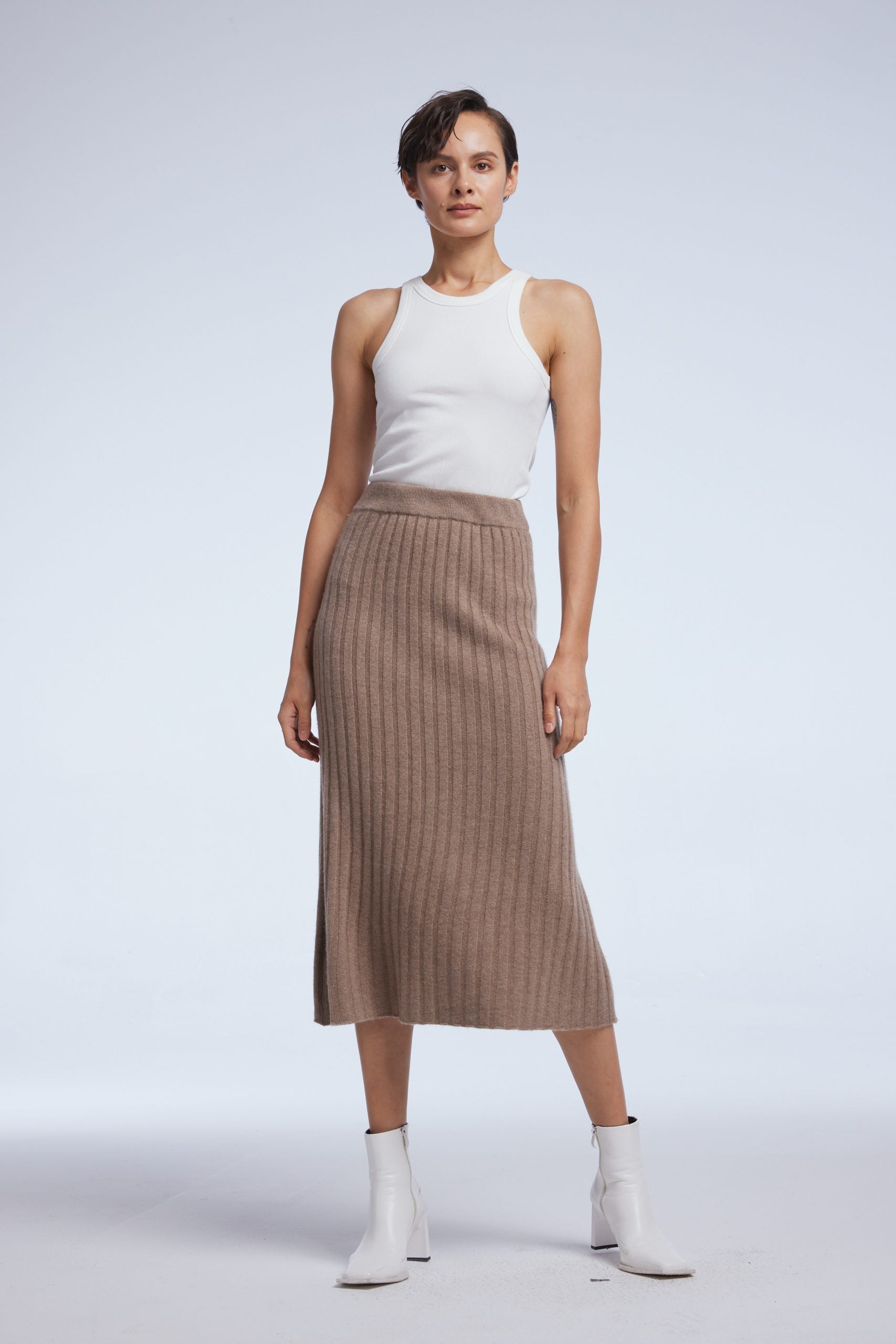 Cashmere Knit Skirt - Mud Beige, M image