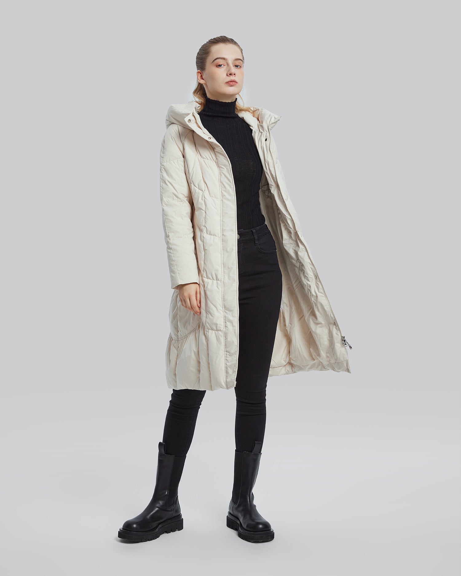 Belted Duck Down Jacket - Cream, M image