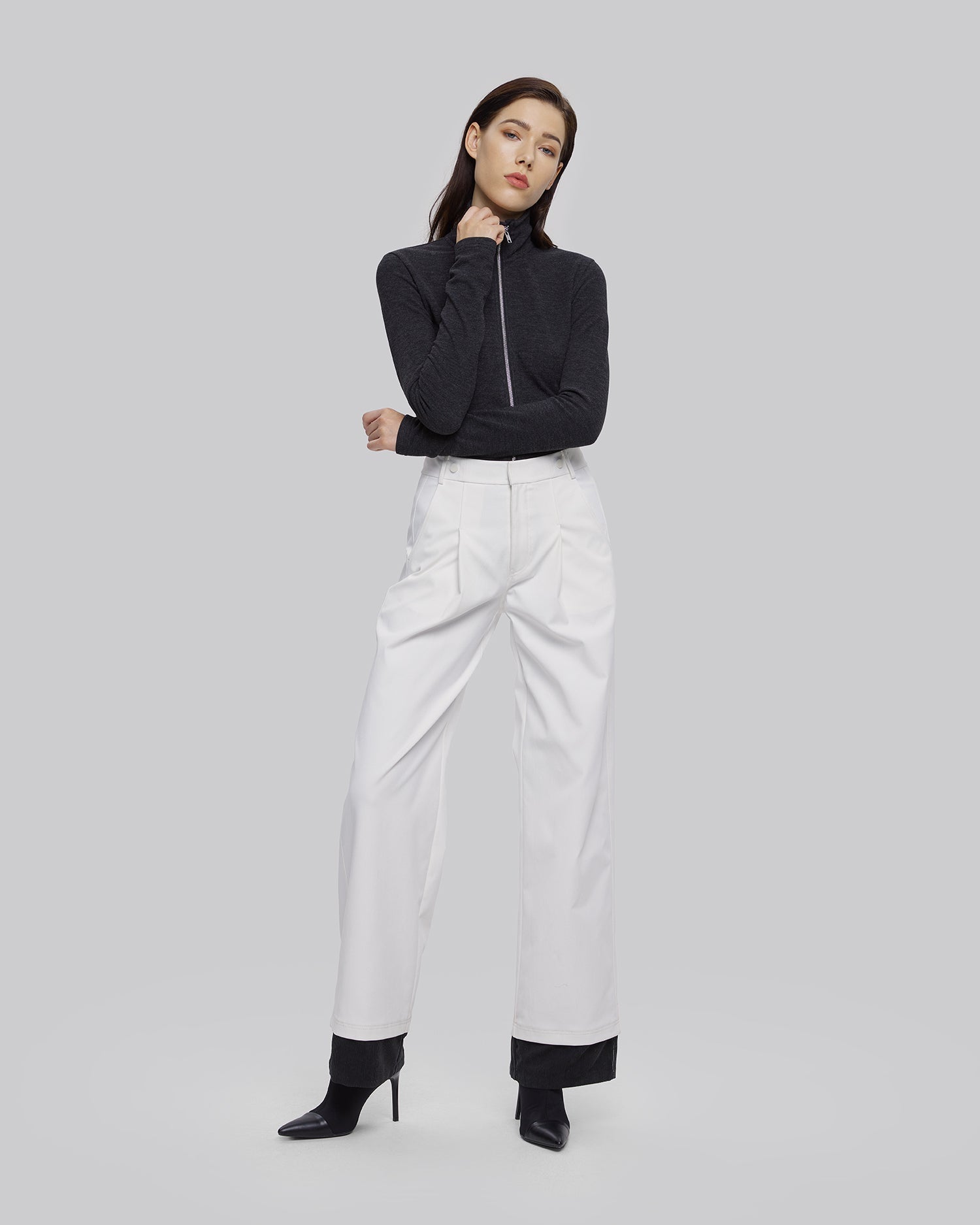 Color Contrast Wide Leg Pants - White, XS image