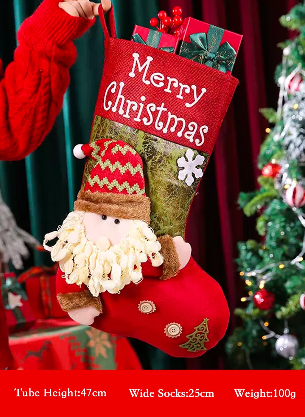 Christmas socks shaped gift bag - RosyBrown, OS image