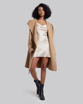 Hooded Wool Coat with Large V-Lapels - Camel, M image