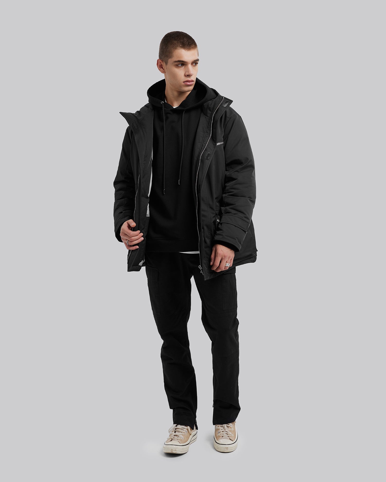 Hooded Cargo Down Jacket - Black, L image