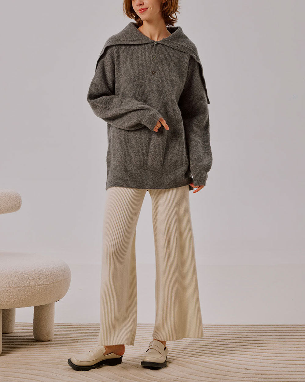 Wool Buttoned Pullover - Dark Grey, XXL image