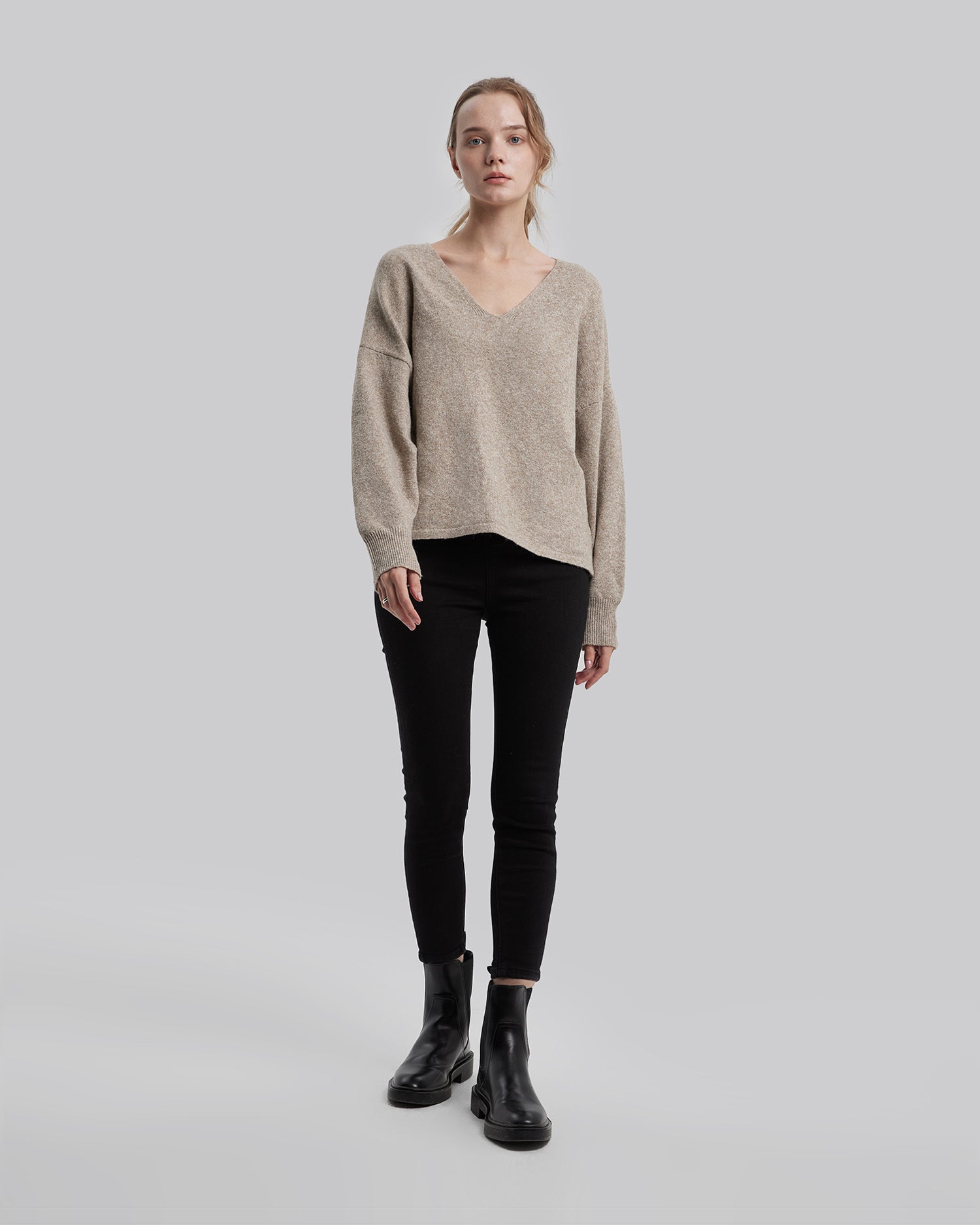 V-Neck Casual Sweater - Light Camel, S image