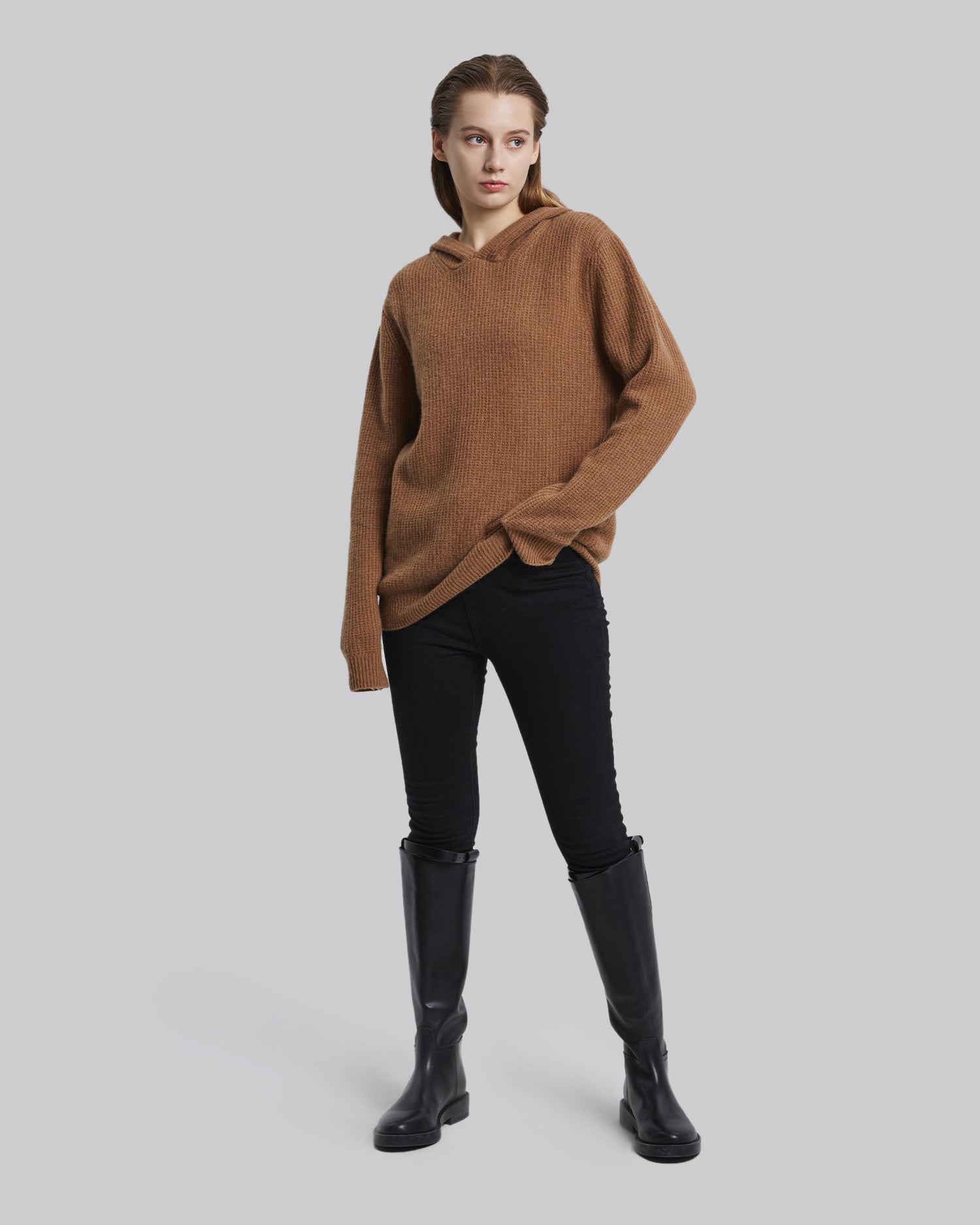 Knitted Cashmere Hoodie - Brown, L image