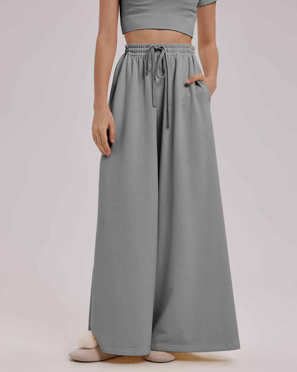 Cotton Wide Leg Pants - Blossom Blue, M image