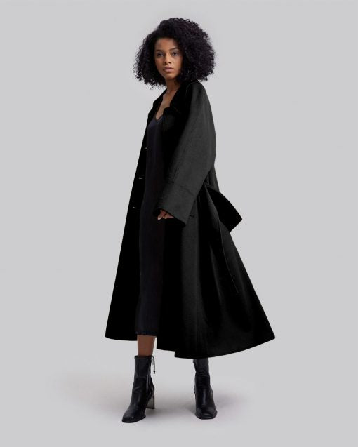 100% Wool Single Breasted Coat - Black, S image