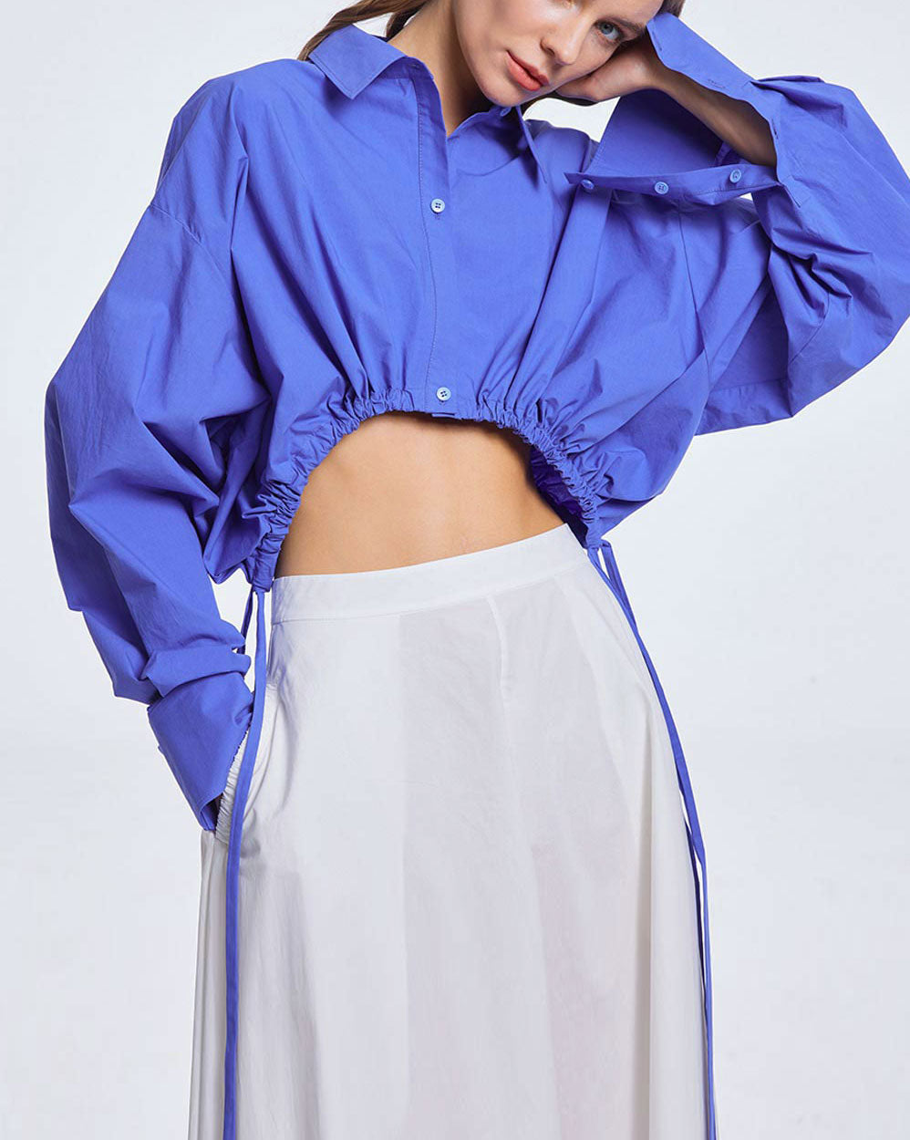 Cropped Drawstring Cotton Shirt image 1