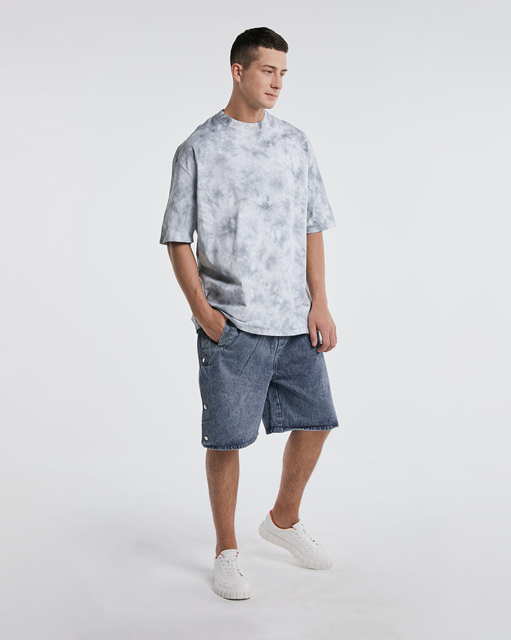 Oversized  Dyed  Pure Cotton T-shirt - Light Grey, L image