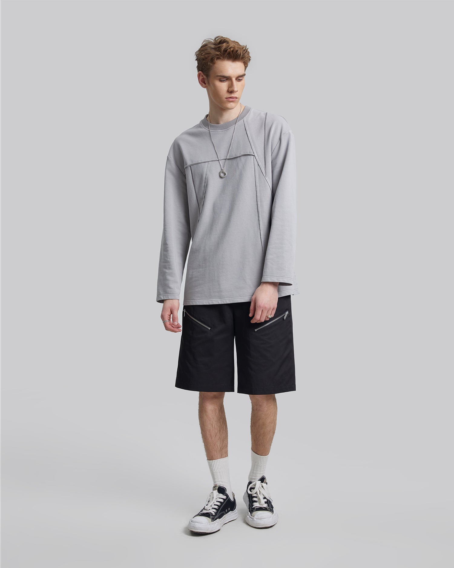 Geometric Seam Crewneck Sweatshirt - Grey, M image